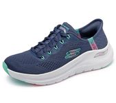 Skechers Women's Arch Fit 2.0 Easy Chic Slip-On Sneakers, Navy Mesh/Turquoise Trim, 7 UK