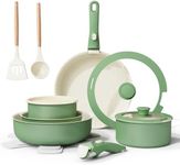 Bazova Ceramic Nonstick Cookware Set, Healthy,Non Toxic,17-Pieces Pots and Pans Set Removable Handles,Induction RV Kitchen Set,Stain & Scratch-resistant,Dishwasher/Oven Safe,PFAS/PFOA Free,Green