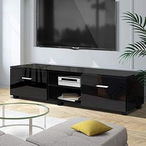 Artiss TV Unit Cabinet Entertainment Units, 140cm Length Stand Table Cabinets Storage Shelf Organiser Cupboard Home Living Room Bedroom Furniture, with 2 Drawer and Cable Management Holes Black