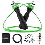 Synergee Speed Jump Rope Green. Anti-Slip Handles with Steel Ball Bearings, 2 Adjustable 10 Ft Cables and Carrying Bag. Great for CrossFit, MMA, Boxing & Fitness.