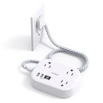 Travel Power Bar with USB C, Cruise Ship Essentials, Flat Plug Extension Cord with 3 Outlets 4 USB Ports(2 USB C), 5 ft Desk Wall Outlet Extender, Non Surge Protector for Cruise, Dorm Room, ETL