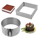 Gutsdoor Adjustable Cake Mold Ring 6-12 Inch Mousse Ring Stainless Steel Cake Mold Baking Tool (Square+Round)