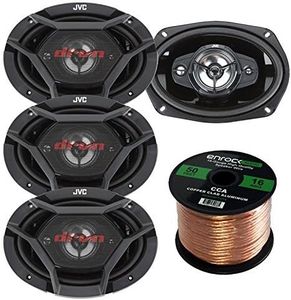 Car Speaker Bundle Combo: 2 Pairs of JVC CS-DR6940 6x9 Inch 4-Way 1100 Watt Audio Coaxial Upgrade Speakers + Enrock 50 Foot 16 Guage Speaker Wire