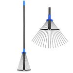 Adjustable Metal Leaf Rake 30-70 inch, Garden Rakes for Lawns Heavy Duty Leaves with Expandable Head 8-17", Yard Women Kids Rake for Gardening RV Camping