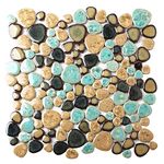 Blujellyfish Pebble Porcelain Tile Fambe Turquoise Green Beige Shower Floor Pool Alley Tiles Mosaic TSTGPT005 (5 Square Feet)