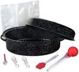 Granite Ware 19 in Oval Roaster Set (10pcs), includes Lid, Rack, 2 pack brining bags, oven/grill-safe meat Thermometer, Turkey Baster with silicone bulb, and a small brush.