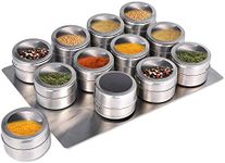 Upgrade Magnetic Spice Jars 12pcs with Wall Mounted,Stainless Steel Spice Tins with Lid and Small Holes for Sprinkle Rust Free Easy to Clean Includes 94 Labeling Stickers by Beeyoka