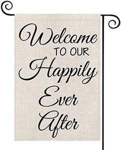 WCGXKO Newlyweds Gift Welcome to Our Happily Ever After House Flag, 12 x 18 inches, Double Sided, Polyester, Weather Resistant, Holidays, Wedding, Unisex, 1PC