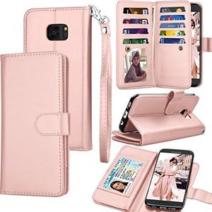 Tekcoo for Galaxy S7 Edge Case/Samsung Galaxy S7 Edge Wallet Case, Cash Credit Card Slots Holder Purse Carrying PU Leather Folio Flip Cover [Detachable Magnetic Hard Case] & Kickstand - Rose Gold