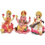 Hindu Laxmi Ganesh Saraswati Statue - 2.5”H India God Lakshmi Ganesha and Saraswati Figurine for Car Dashboard Decor Indian Wedding Baby Shower Return Gifts Diwali Gifts Home Office Pooja Item