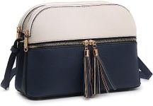 Dasein Women Tassel Zipper Pocket Crossbody Bag Shoulder Purse Fashion Travel Bag with Multi Pockets (Beige/Blue)