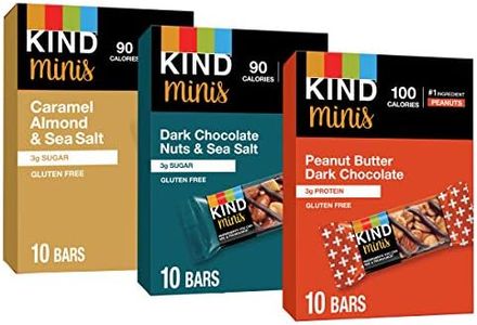 KIND Bar Minis, Variety Pack, Dark Chocolate Nuts and Sea Salt, Peanut Butter, Caramel Almond , Healthy Snacks, Gluten Free, Low Sugar/Calorie Snacks, 30 Count