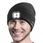 Ocatoma Unisex Toque Bluetooth LED Beanie Music Hat with Light,Gift Idea for Dad Boyfriend Him Teen Boys Gifts for Men Women Black