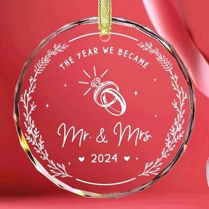 Wedding Gifts - Mr and Mrs Gifts - First Christmas Married Wedding Ornament 2024 - Wedding Just Married Gift for Newlywed Couple, Bride, Groom - Bridal Shower Gifts - Glass Ornament Decoration V1