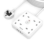 5M 4 Gang Extension Lead with 4 USB Slots (1 Type-C and 3 USB-A), MSCIEN, Extension Cords with LED Indicator Switch, Wall Mounted Power Strip, Long Extension Cable for Home Office Dorm, White