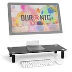 Duronic Monitor Stand Riser DM052-2 | Laptop and Screen Stand for Desktop | Black Tempered Glass | Support for a TV or PC Computer Monitor | Ergonomic Office Desk Shelf | 20kg Capacity | 56cm x 24cm