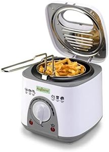 Augosma Mini Fryer with Oil | 850-950W | Capacity: 1 Litre | Viewing Window | Frying Basket Made of Stainless Steel | Adjustable Temperature | Heat Insulated | Non-Slip Rubber Pad | White