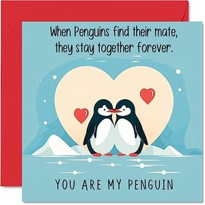 Tarjeta de aniversario de San Valentín de pingüino, pingüinos enamorados, bonita tarjeta romántica para novia, novio, esposa, marido, pareja, amigo, él, ella, tarjetas de felicitación de aniversario