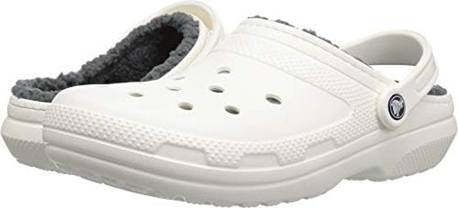 Crocs Unisex-Adult Classic Lined Clogs | Fuzzy Slippers, White/Grey, 7 Men/9 Women