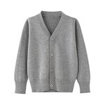 BINIDUCKLING Boys Girls V-Neck School Cardigans Long Sleeve Button-up Knitwear for School Uniform（Light Grey,160）