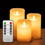 LED Candles Battery Candles Flickering 4" 5" 6" Real Wax with Remote Control Timer，flameless Candles Christmas Candles Ramadan Decorations Pack of 3 (Ivory)