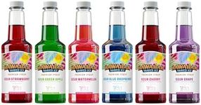 Hawaiian Shaved Ice Syrup Pint 6-pack, Sour Cherry, Sour Grape, Sour Blue Raspberry, Sour Green Apple, Sour Watermelon, & Sour Strawberry for Slushies, Italian Soda, Seltzers, Popsicles, and More