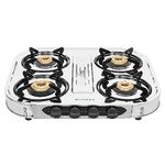 Faber high efficiency 4 Brass Burner gas stove|| Stainless Steel|| ISI Certified gas stove, Manual Ignition, (COOKTOP CRYSTAL 4BB SS) 2 year comprehensive warranty