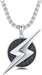 Lattd Lightning Bolt Necklace for Men 925 Sterling Silver Thunder Pendant for Boys Black and Silver Jewelry Gift, Sterling Silver, No Gemstone