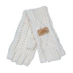 Aran Traditions Womens Ladies Winter Cable Knitted Cream White Fingerless Gloves(Size: One Size)