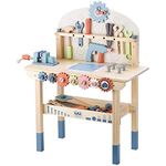 labebe Workbench Wooden, Tool Bench for Kids Toy Play Workshop with Tools Set Wooden Construction Toy for 3 4 5 Year Old