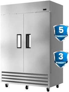 KICHKING 54"W 2 Door Commercial Freezer 49 Cu.Ft Dynamic Cooling OmniSmart Temperature Control -10℉~10℉ Self Closing Stainless Steel Reach-In Commercial Freezer Digital Thermostat LED Light 6 Shelves