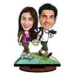 Unique Stuff Personalized Gift Caricature World Tour Couple Cutout Standee Customized with Your Photos (Wooden, 12inch x 9inch, Multicolour)