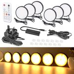 WOBANE Under Cabinet LED Lighting kit, Dimmable Black LED Puck Lights with Remote Control, Under Counter Lighting for Kitchen,Display Cabinet,Cupboard,Shelf,Bookcase,2700K Warm White, Timing,Set of 6