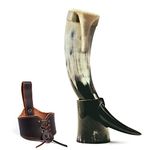 Norse Tradesman Genuine Ox-Horn Viking Drinking Horn Set - Includes Ale Horn with Brass Rim, Premium Brown Leather Belt Holster, Horn Stand & Burlap Gift Sack | The Classic, Polished, 30 cm