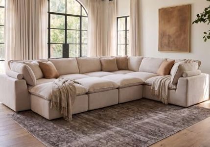 Iroomy Boneless Modular Sectional Sofa, Cloud Couch, 9 Seater, Beige | No Assembly Needed, Deep Seat, Chenille Fabric for Living Room & Apartment