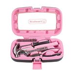 15-Piece Household Hand Tool Set with Carry Case – Tool Kit with Screwdrivers, Pliers, and Wrenches – Great for Home or Car by Stalwart (Pink)