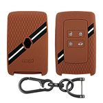Keyzone® Striped Silicone Key Cover and Keyring Compatible for Triber, Kiger Smart Card (Brown with Zinc Alloy)