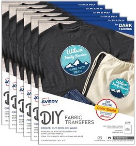 Avery Printable Heat Transfer Paper for Dark Fabrics 8.5" x 11", Inkjet Printer Compatible, 30 Pack Iron On Transfers (3279)