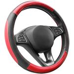 COFIT Microfiber Leather Steering Wheel Cover Breathable Anti-slip Universal Protective Wrap Car Interior Decor Accessories Size M 37-38cm Black and Red