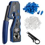 DINGBLUE 3 in 1 RJ45 Crimp Tool Set - Insulated Crimping Tools with 50 PCS CAT6 Pass Through Connectors 50 PCS RJ45 Cat6 Protection Crimping Tool Kit