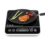 Navaris Single Portable Induction Cooktop - 1 Burner Countertop Stove - 1800W Electric Kitchen Glass Top Hot Plate for Cooking 13.9" x 11.4" x 2.5"