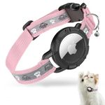 Reflective Airtag Cat Collar, JIARUI Integrated Apple Airtag Cat Collar, GPS Cat Tracker Collar with Airtag Holder and Bell, Lightweight Cat Tracker Collar for Kittens and Puppies [Pink] [XS]