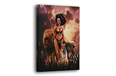 SpiritualHands African Art Wall Decor Canvas, Black and Gold Bedroom Decor, African American Black Women Wall Art Bedroom Poster, Ancient African Art Decor Pictures for Living Room Wall Decoration (African Art Queen with Lion, 11" x 17" - Ready to Hang)