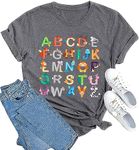 Teacher Shirt Women Teaching Tshirt Funny ABC Animals Alphabet Graphic Tee Top Cute Kindergarten Teachers Gift T-Shirt, Gray, X-Large