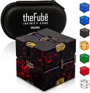 PILPOC theFube Infinity Cube Fidget Desk Toy - Aluminum Infinite Magic Cube with Case, Sturdy, Heavy, Relieve Stress and Anxiety, for ADD, ADHD, OCD (Black Red)