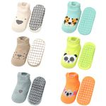 FedMois 6 Pairs Baby Kids Anti-slip Socks Cotton non skid Ankle Socks Animals, Animals, 1-3 Years