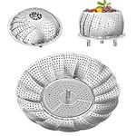 Steaming Basket for Cooking, Stainless Steel Vegetable Steamer Basket Adjustable Folding Steamer Inserts, Large Steamer Insert with Silicone Steamer Mat for Steaming Vegetables, Seafood