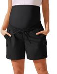 Maternity Cargo Shorts for Women Summer Pregnancy High Waist Casual Shorts for Work with Side Pockets Black 2XL