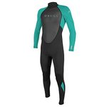 O'Neill Wetsuits Girls' Reactor II Back Zip Full Wetsuit, Black/Light Aqua, Size 10