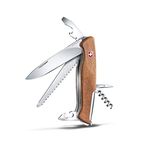 Victorinox Ranger Wood 55 Swiss Army Knife, Large, Multi Tool, Camping Knife, 10 Functions, Locking Blade, Wood